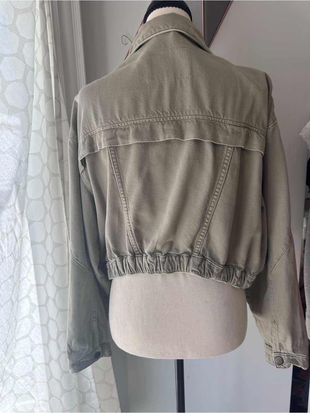PILCRO ANTHROPOLOGIE Tidal Moto Utility Jacket Cropped Sage Green Tan Sz Medium - Picture 7 of 16